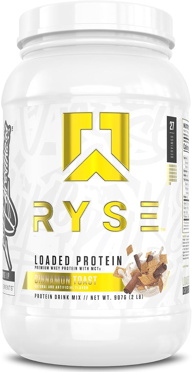 RYSE Loaded Protein Powder - Cinnamon Toast - 25g Whey Protein Isolate & Concentrate with Prebiotic Fiber & MCTs - Low Carb, Low Sugar, Digestive-Friendly - 27 Servings / 2 lb Tub
