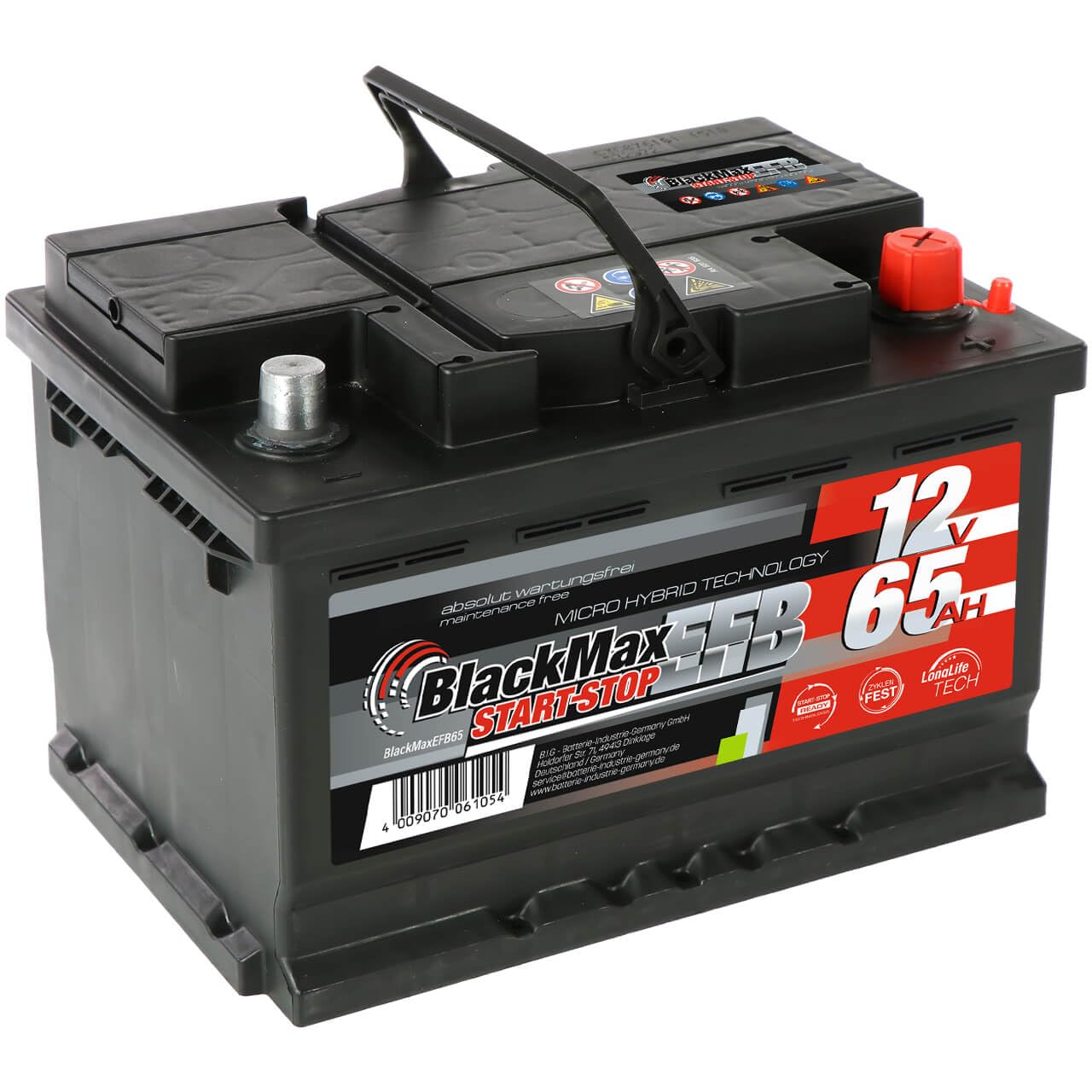 BlackMax EFB Start-Stop 65Ah 12V 600A/EN Autobatterie (L2) – Ersatz für 60Ah, 62Ah, 63Ah – Maße (LxBxH) 242x175x190 mm