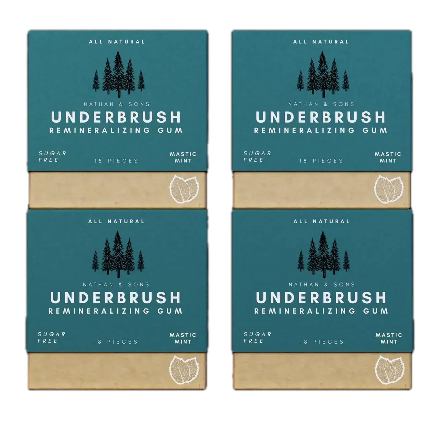 UnderBrush Mastic Mint Remineralizing Chewing Gum, Sugar Free Xylitol Gum with Hydroxyapatite, Gluten Free, Sugar, Aspartame & Sucralose, Tree Sap Chewing Base, 4 Pack
