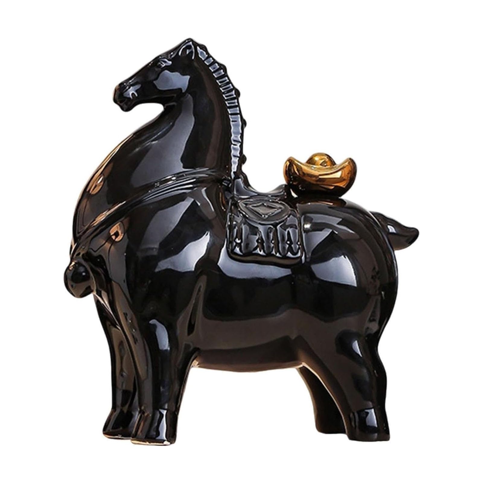 JOUFNING Art Statue Desk Decor - 25cm Horse Statue Ceramic Animal Sculpture, Tabletop Figurine Modern Ornament, for Office Home Bedroom Living Room, Funny Gifts(Black -a)
