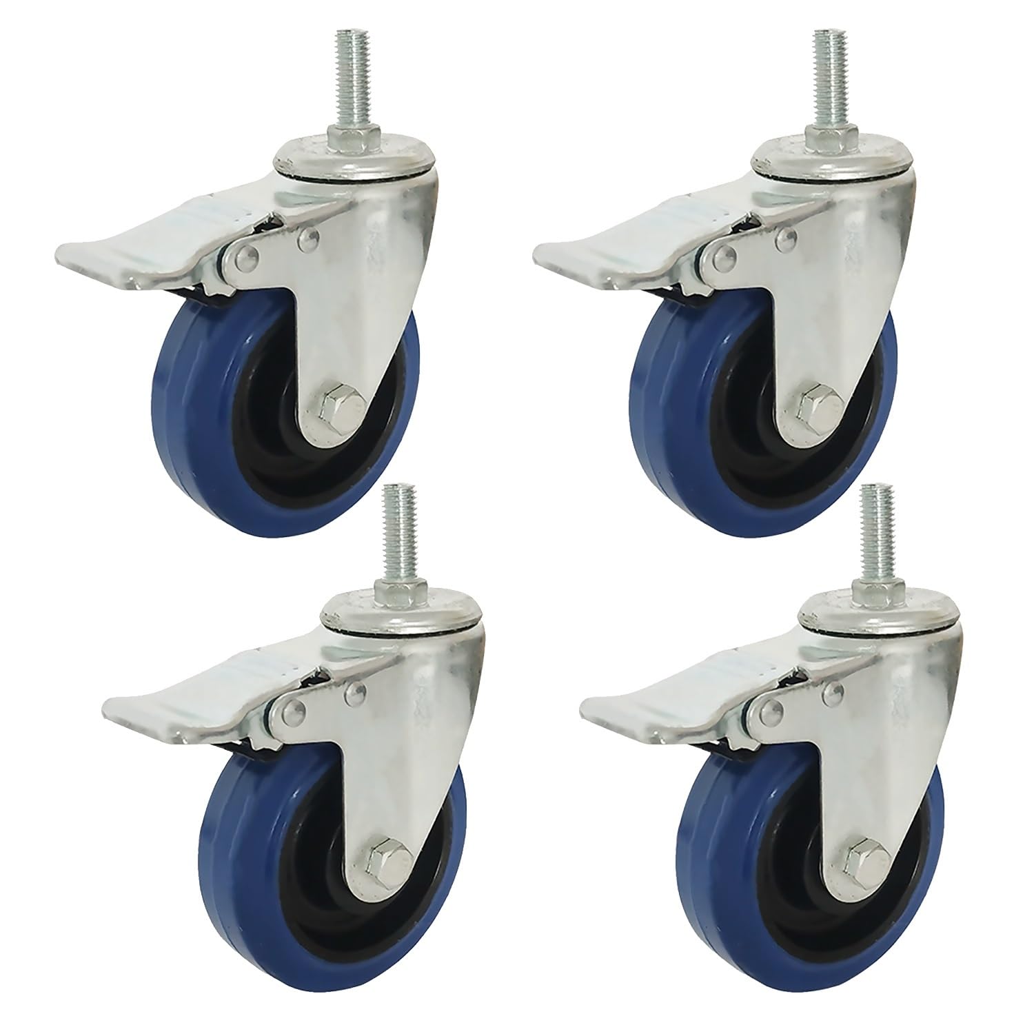 75mm M10*30mm roulettes à Tige Filetée, roulettes Pivotantes avec Frein, Capacité de Charge 240kg, Roues en Caoutchouc Silencieuses, Lot de 4(with Brake,5inch)