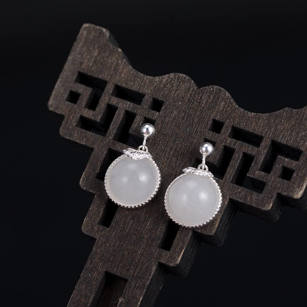 Kolczyki, kolczyki świąteczne, kolczyki w stylu chińskim, srebrne kolczyki S925 dla kobiet, okrągłe kolczyki Hetian Jade wiszące kolczyki w stylu vintage eleganckie kolczyki do uszu z pudełkiem na