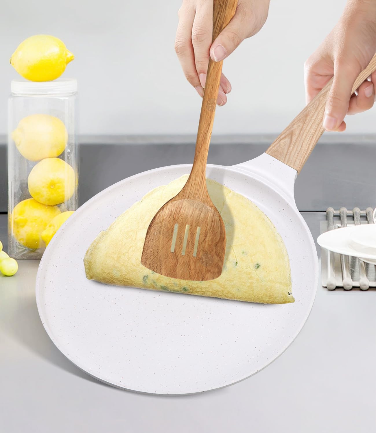 JEETEE Poêle à Crêpes 28 cm - Crêpière avec Revêtement Antiadhésif - Fonte Aluminium - Tous Feux dont Induction - Sans PFOA - Gris