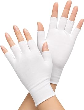 Eczema Gloves, White Fingerless Cotton Moisturizing Gloves for Dry Hands Sleeping