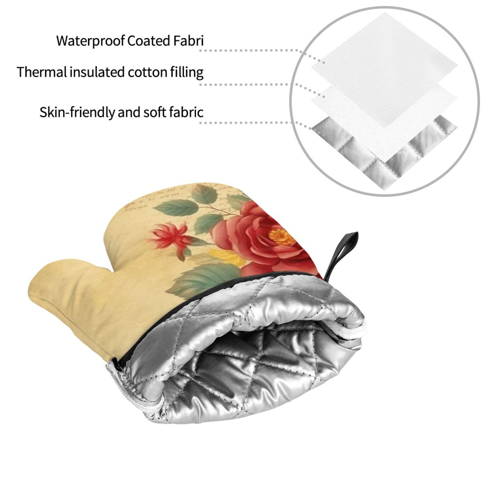 Set di 4 guanti da forno in carta vintage con fiori e presine resistenti al calore