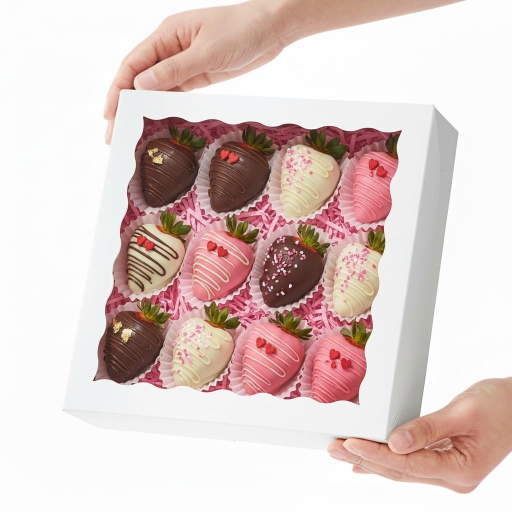 RomanticBaking 50 cajas para tartas de 9 x 9 x 2.5 pulgadas, cajas de fresas cubiertas de chocolate, cajas de galletas, cajas de embalaje rompibles, cajas de chocolate y trufas