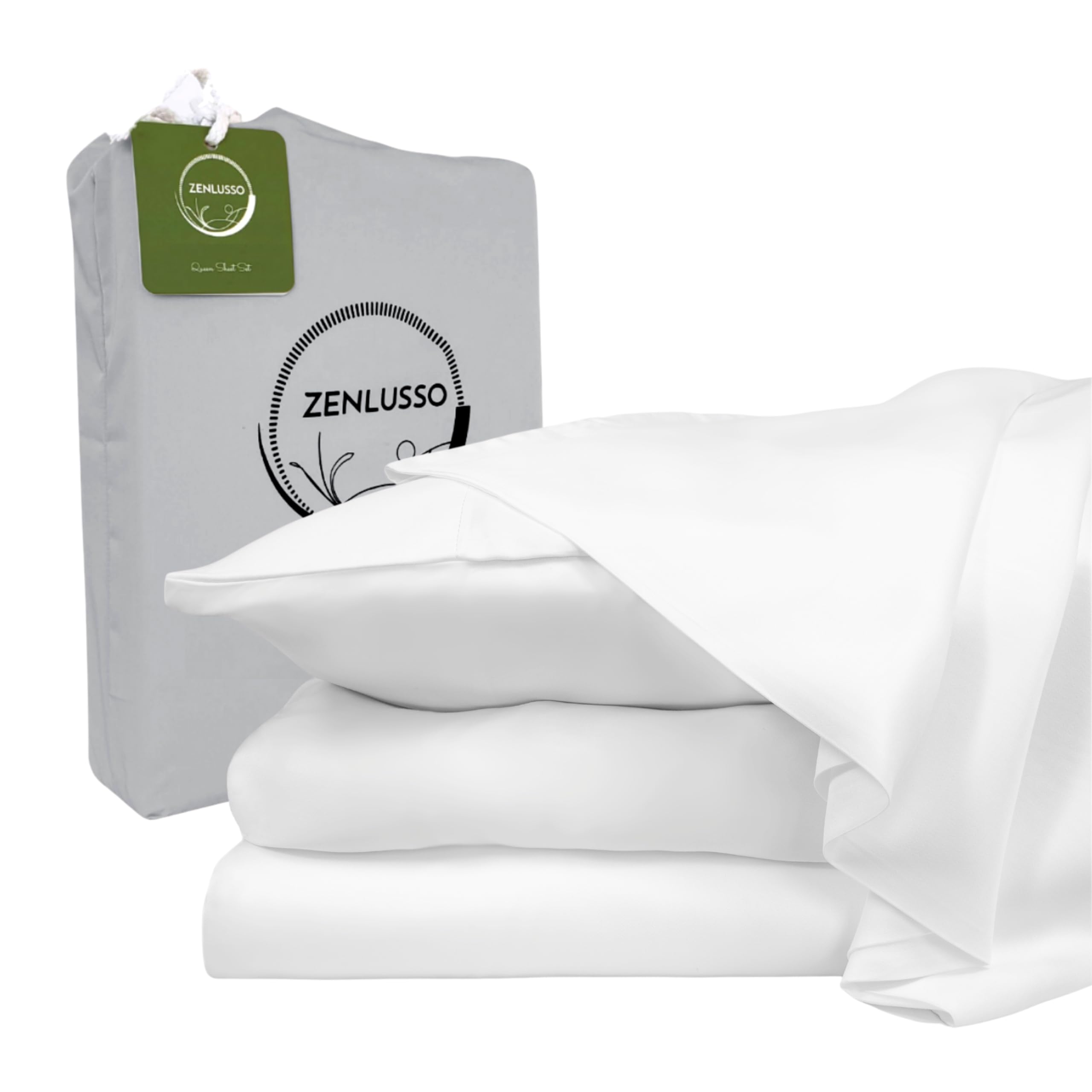 Queen Sheets, 100% Viscose Made from Bamboo Sheet Set, Cooling, Head Foot Tags with 16” Deep Pocket, Luxuriously Soft 4 Piece Bed Sheet Set (White, Queen)