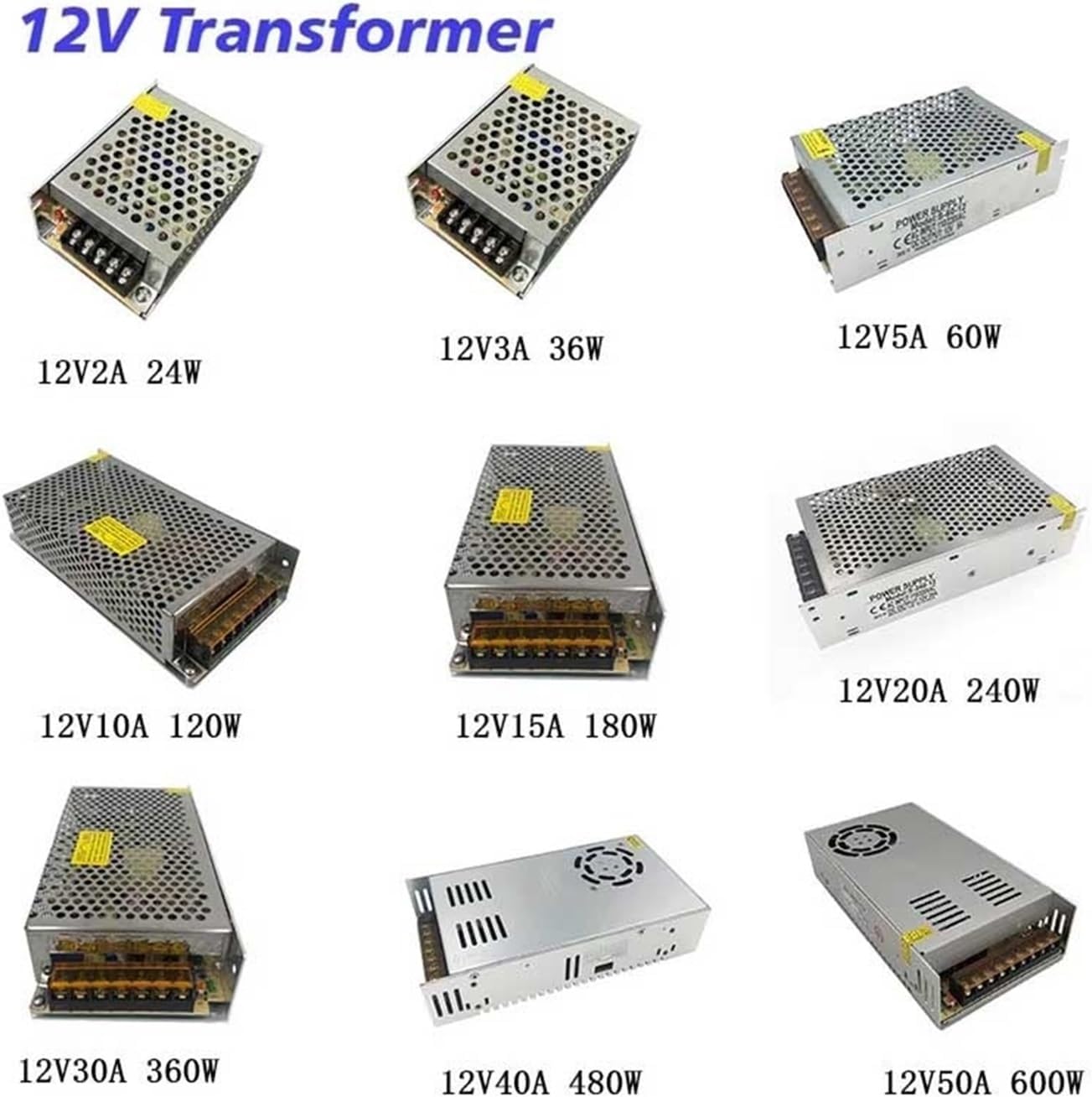 Transformers 220v 110v 12V 5V 24V Power Supply 5 12 24 36 V 1A 2A 3A 5A 6A 8A 10A 15A 20A Transformers for LED Driver LED Strip(50A,12V)