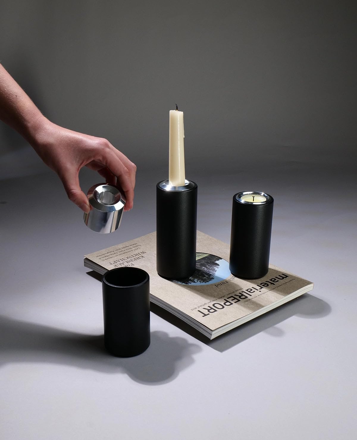 Kerzenständer Metall 3er-Set – Minimalistischer 2-in-1 Kerzenhalter für Stabkerzen & Teelichter, pulverbeschichtet & Kratzfest, Design Aluminium Set Twist von Siqual Design (Schwarz)