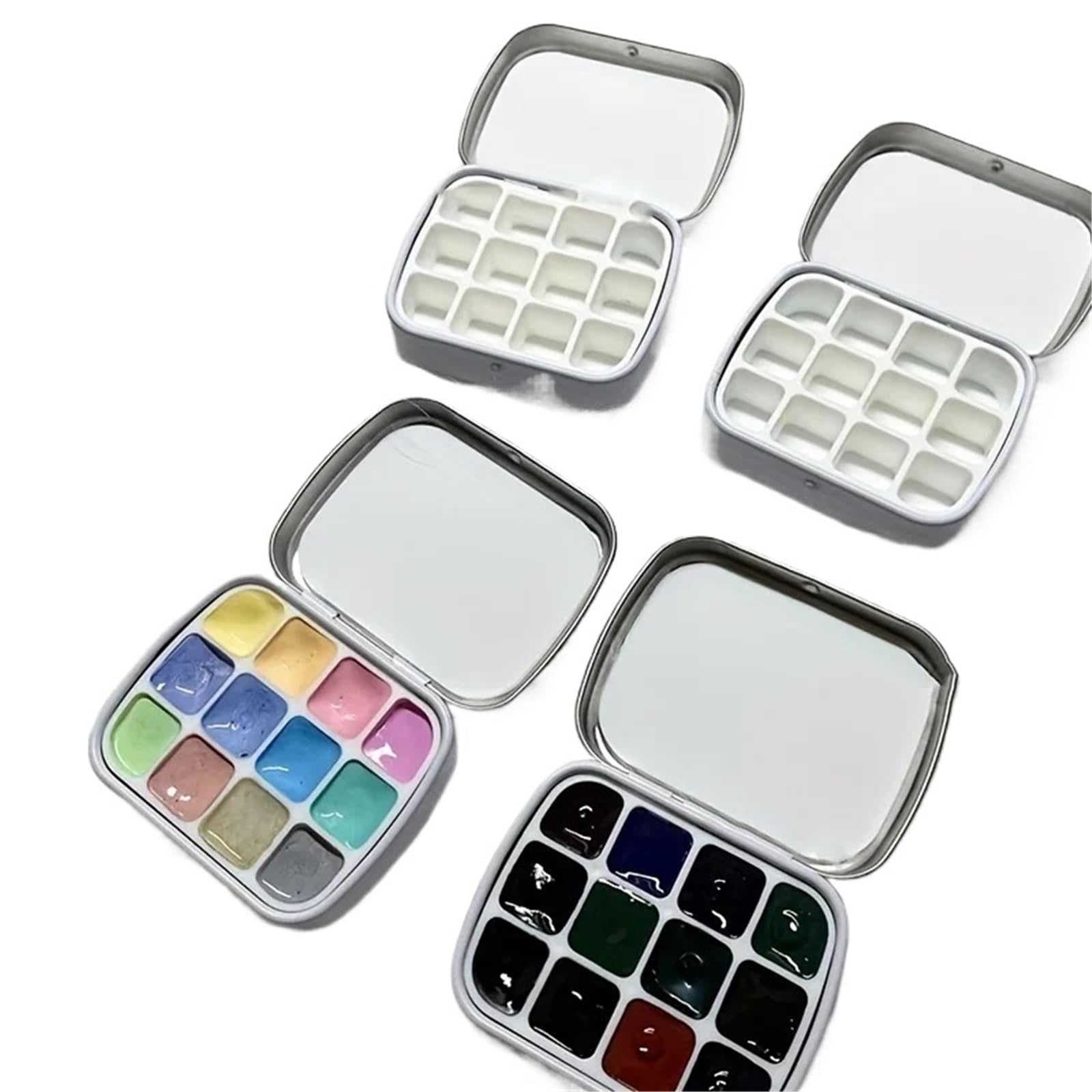 Farbmischpalette, Mehrfarbige Farbmischpalette mit 12 Fächern for Aquarellmalerei und Skizzieren(Black)