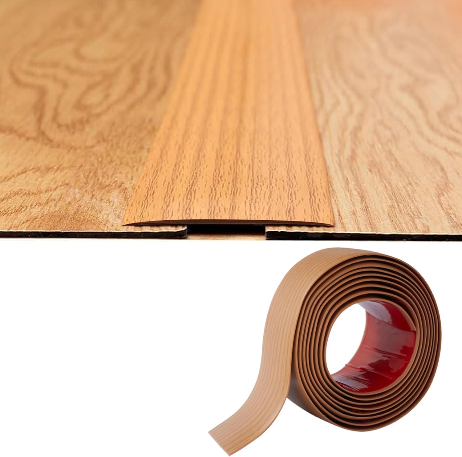 PVC Floor Transition Strip(5cm Wide × 2mm Thick) Laminate Floor Cover Strips Self Adhesive Door Bar Divider Strip Flat Flooring Edge Joining Trim,(9M, Yellow Wood Grain) — image 1