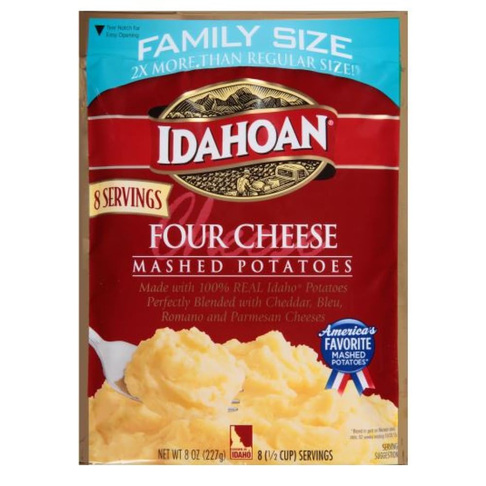 Four Cheese Mashed Potatoes Family Size 8 oz. (Pack of 12) by Idahoan – 8 Ounce, Yellow
