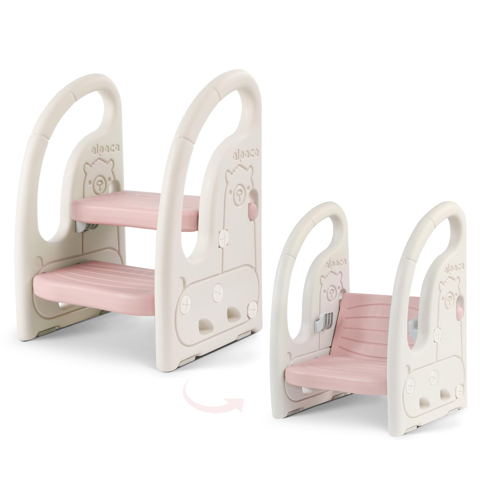 Onasti Step Stool for Kids, Toddler Step Ladder with Handles, Height Adjustable 2 Step Stool, Plastic Ladder/Toddler Helper Stool for Potty Training, Bathroom Sink, Bedroom & Kitchen (Pink)