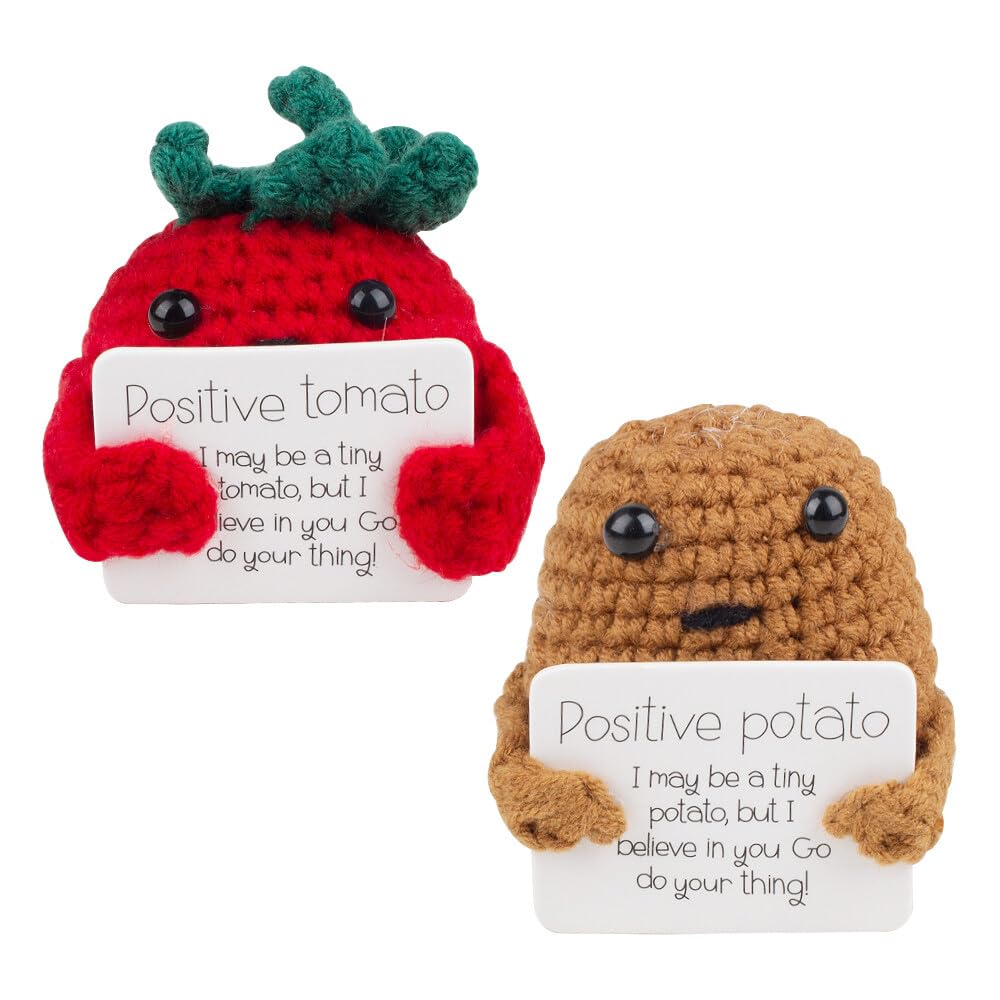 Positive Potato Pocket Hug, 2 unidades Creativas de Lana para Tejer Mini Felpa Tomate Positivo Tomate, Regalos de Animación, Regalos de Motivación, Regalos para Novia, Novio, Mujeres
