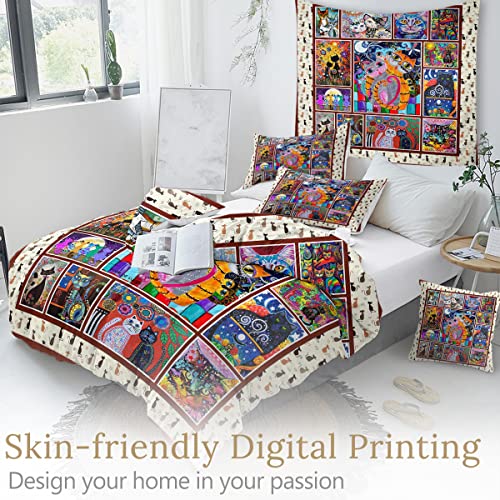 Sleepwish Colorful Cat Duvet Cover Set Twin Size, Abstract Art Cat Bedding Set, Cute Cat Comforter Cover Set With Zipper Ties For Teens Girls Kids Boys Adult Room Decor (Twin) #TOP3