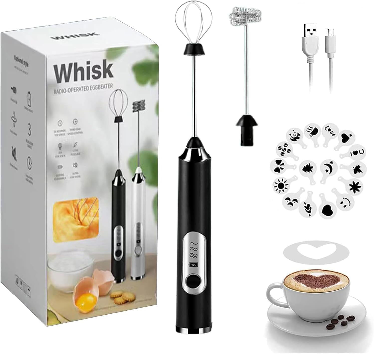 Milk Frother Hand Blender Coffee Frother Electric Foam Maker USB Rechargeable Coffee Whisker Electric Blender Coffee Beater for Cappuccino Maker Egg Beater