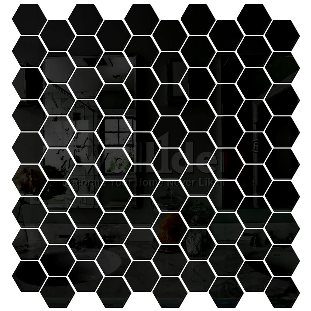 Buy Wall1ders Hexagon 100 Black Hexagon Mirror Wall Stickers, Mirror