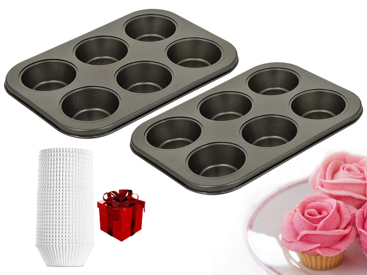 Curated Cart Muffin Tray , Cupcake Mould Big Size 12-Cavity Carbon Steel Non-Stick Cup Cake Baking Tray for Microwave Oven ( Pack of 1))