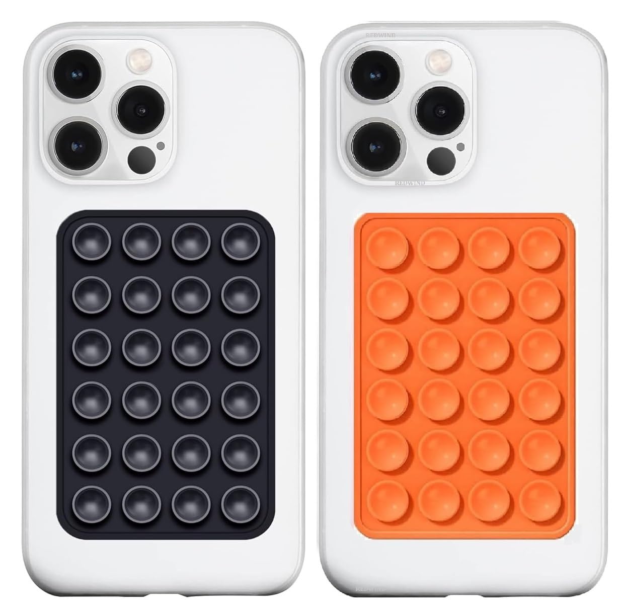 REDWIND Suction Phone Case, Phone Suction Sticker, Silicone Strong Grip Holder for Hands-Free iPhone & Android Mobile, Video Phone Accessory Compatible Mirror, Shower (Black+Orange- Pack of 2)-image-14