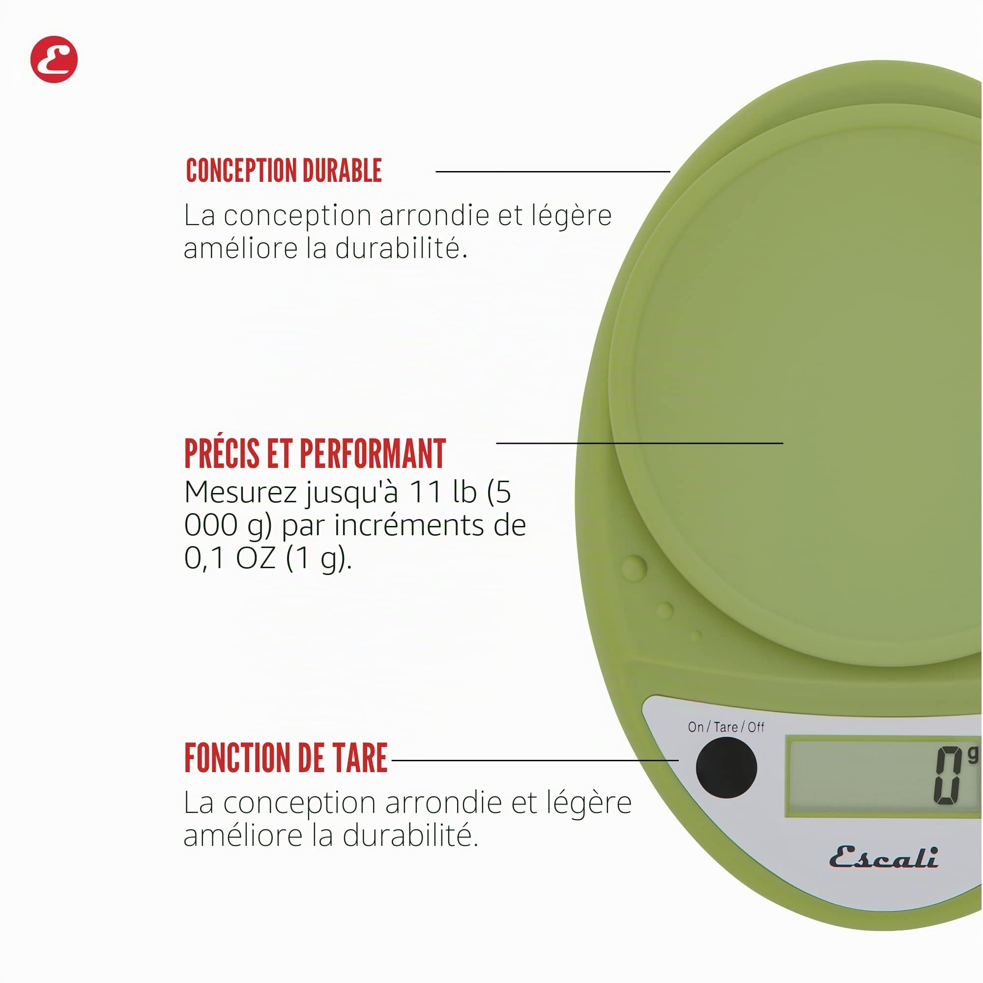 Escali P115TG Balance de Cuisine Primo, Balance Numérique pour Cuisiner, Accessoires Cuisine, Ideal pour Dosages, 5 kg (11 LB), Vert, 22 x 15 x 4 cm