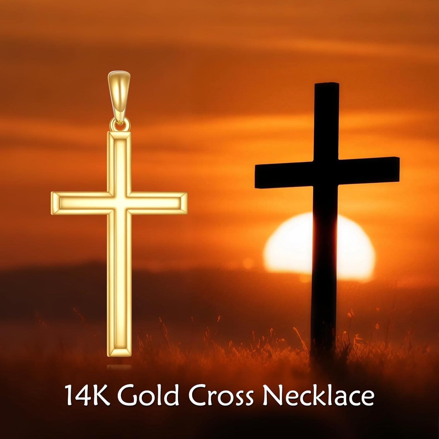 YFN 14K Real Gold Cross Pendant Necklace Solid Yellow Gold Religious Jewelry Birthday Christian Gifts for Women Men - Image 5