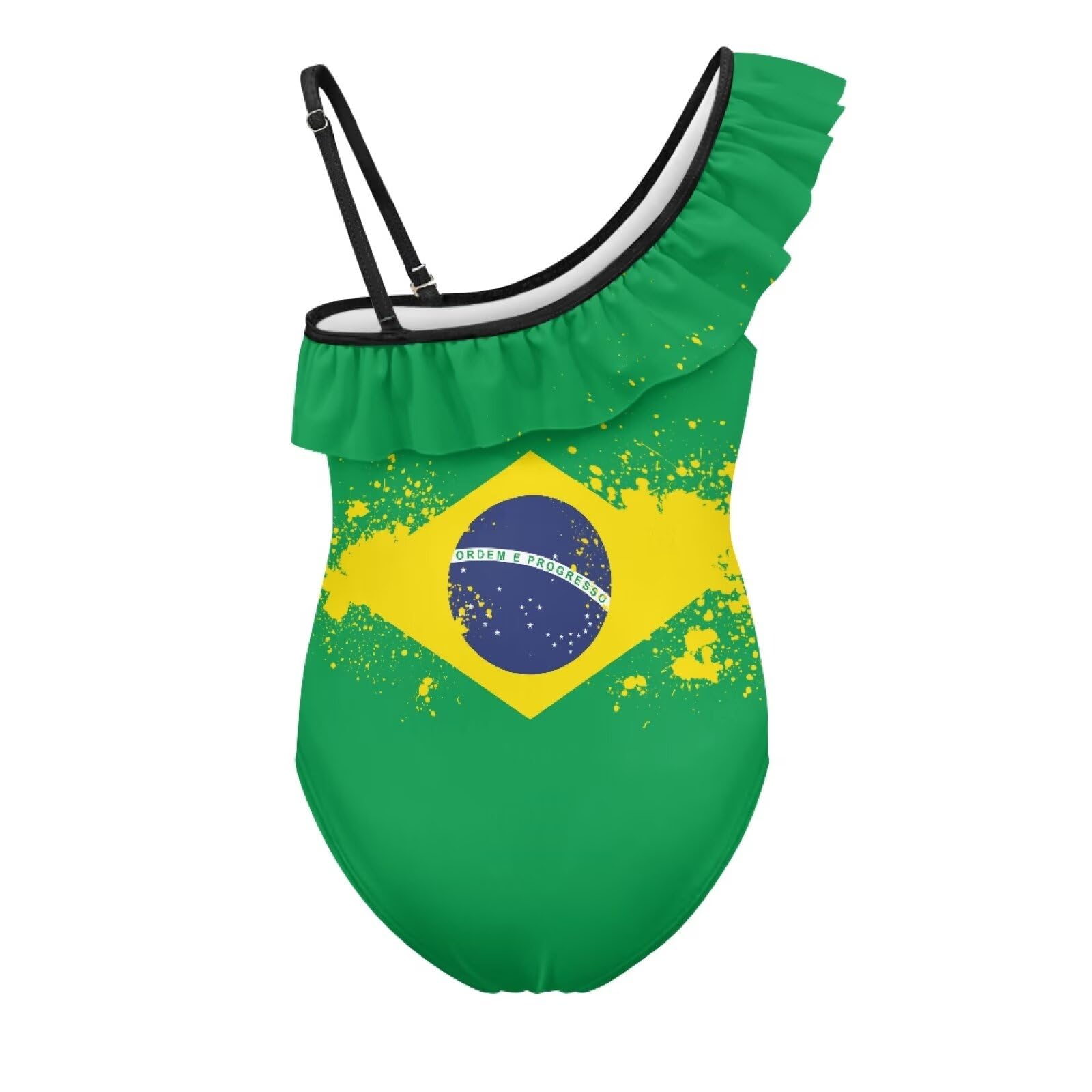 Gzzxiailg Brazilian Flag Childrens One Piece Swimsuits Tie Shoulder Ruffled Bathing Suit Sport Summer Gymnastics Leotards Suitable for 3-14Y Pool Outfits
