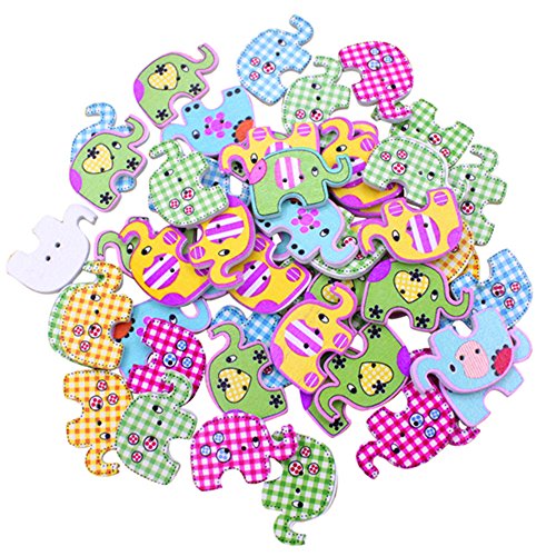 Sanwood Lot de 50 boutons en bois en forme d'animal, éléphant Cover