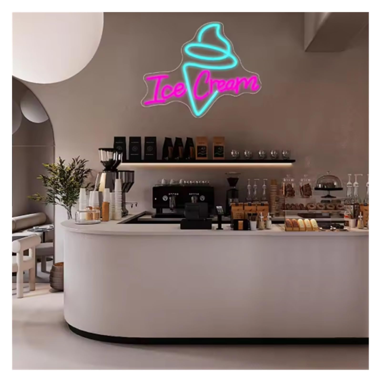 néon signe Enseigne Lumineuse Pour Glaces, Alimentée Par USB, Intensité Variable, Pour Magasin, Café, Restaurant, Fête, Glacier, Décoration Murale, 37.3cmх30cm