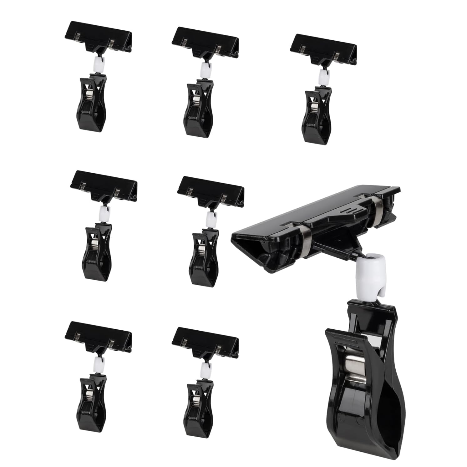 8 Pcs QR Code Stand, Double Header Display Stand for Price Tags and Menu Cards, Restaurant Table QR Scanner Stand with Adjustable Clips, Retail Store Price Tag Holder for Merchandise Labeling,Black-image-1