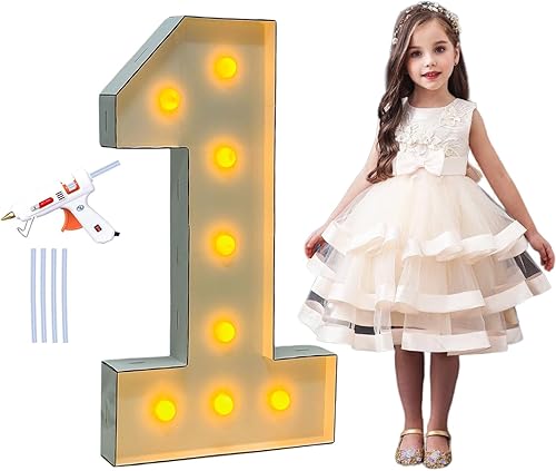 LANGXUN 40inch White Large Led Light Up Number 1 for 1st 21st Birthday Party Decor, with Hot Glue Gun, Number 1 Balloon Marquee Numbers for