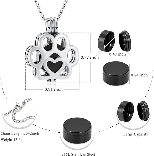Miniatura 74 de Oinsi Joyería de Cremación de Mascotas Para Cenizas Para Perro/Gato con Forma de Pata de Acero Inoxidable Medallón Conmemorativo Collar de Urna Mini