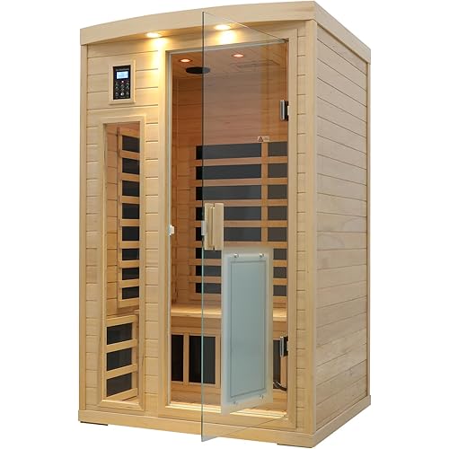 LTCCDSS 2 Person Ultra Low EMF（0-1mG）Infrared Sauna, Hemlock Wooden Far Infrared Sauna for Home with 8 Heaters, 2* Bluetooth Speakers, Reading Lamps, Outdoor Lamps, 3 Chromotherapy Lamps Indoor Sauna