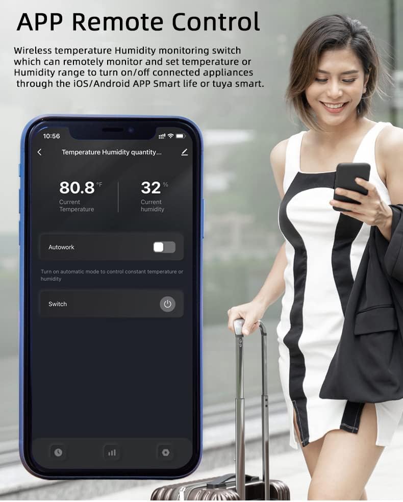 Miniatura 3 de Tuya Smart WiFi 16A - Módulo de sensor de temperatura y humedad con control de consumo de energía, control remoto inalámbrico Bluetooth con