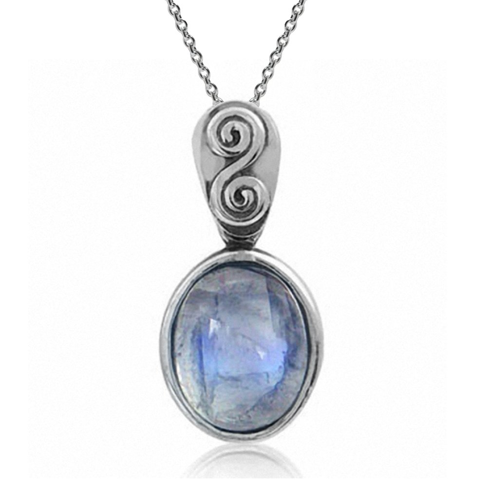 Silvershake Natural Moonstone 925 Sterling Silver Swirl and Spiral  Solitaire Pendant