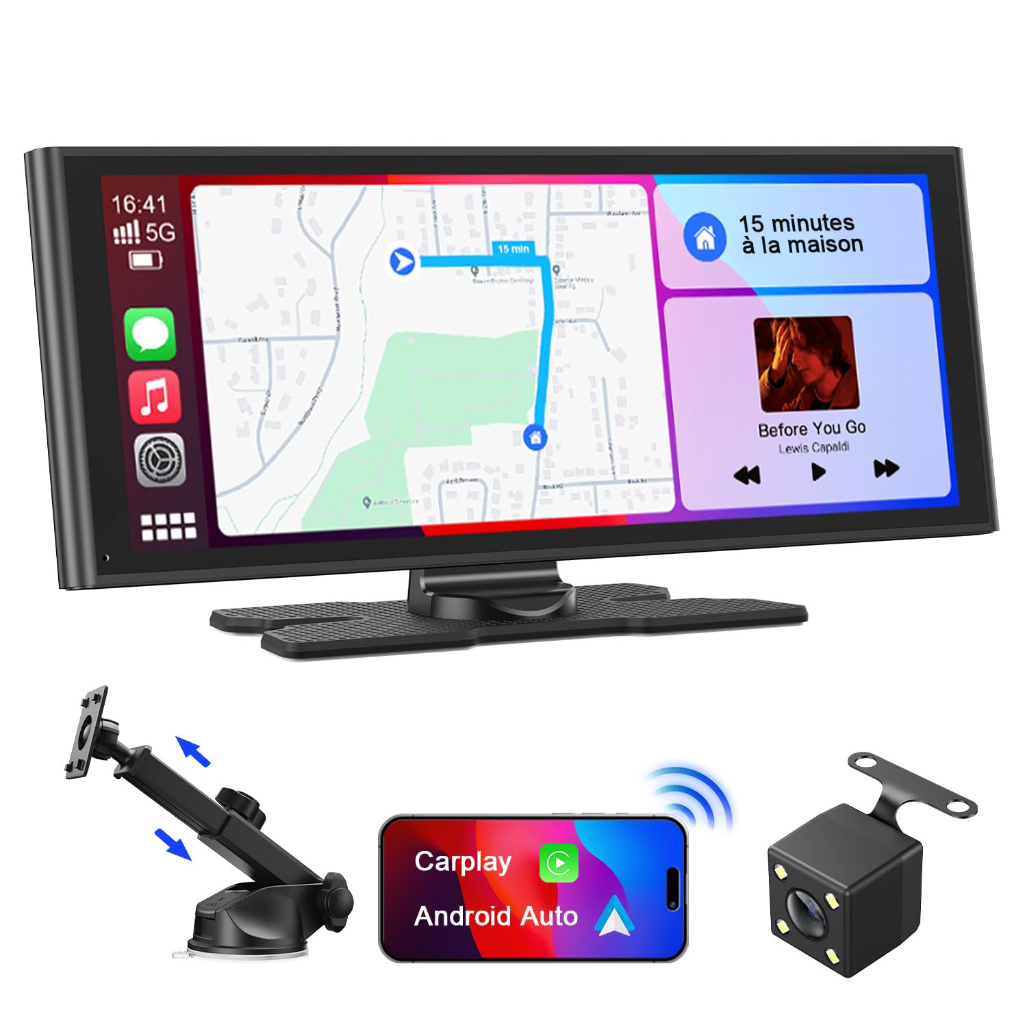 Avylet 9,26'' Apple Carplay Voiture pour avec Caméra de Recul, Écran Tactile Portable, Navigation GPS, Contrôle Vocal Google/Siri, Android Auto, Bluetooth, AUX/FM, Mirror Link, OTA, sans Fil