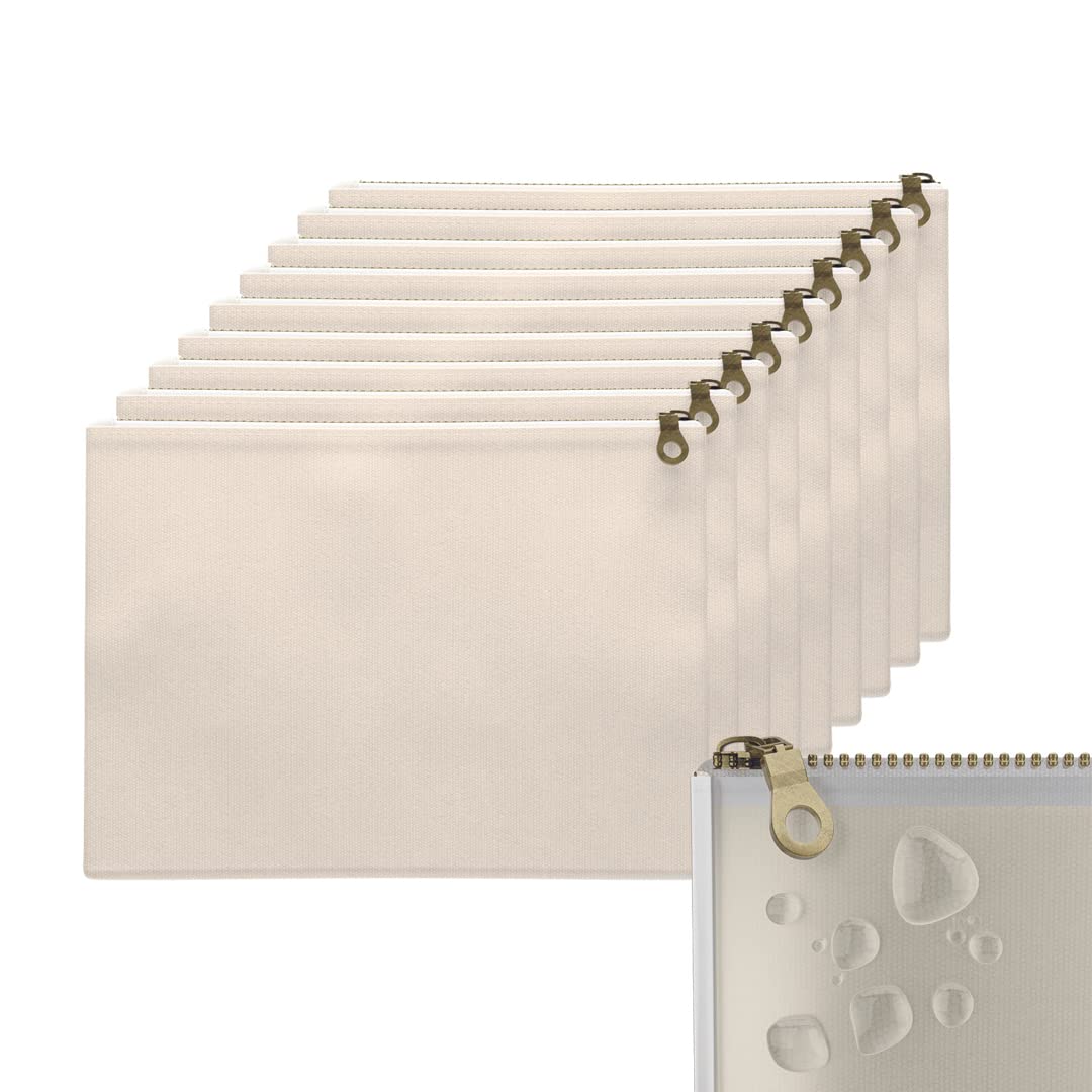 TGBC Canvas Zipper Pouches Set (10 Pack) - Canvas Bag w/Zippers – Multi-Purpose Canvas Pouch for Cosmetics, Pencils, Small Toys & More – Waterproof, Washable, & Reusable Small Makeup Bag (12oz)