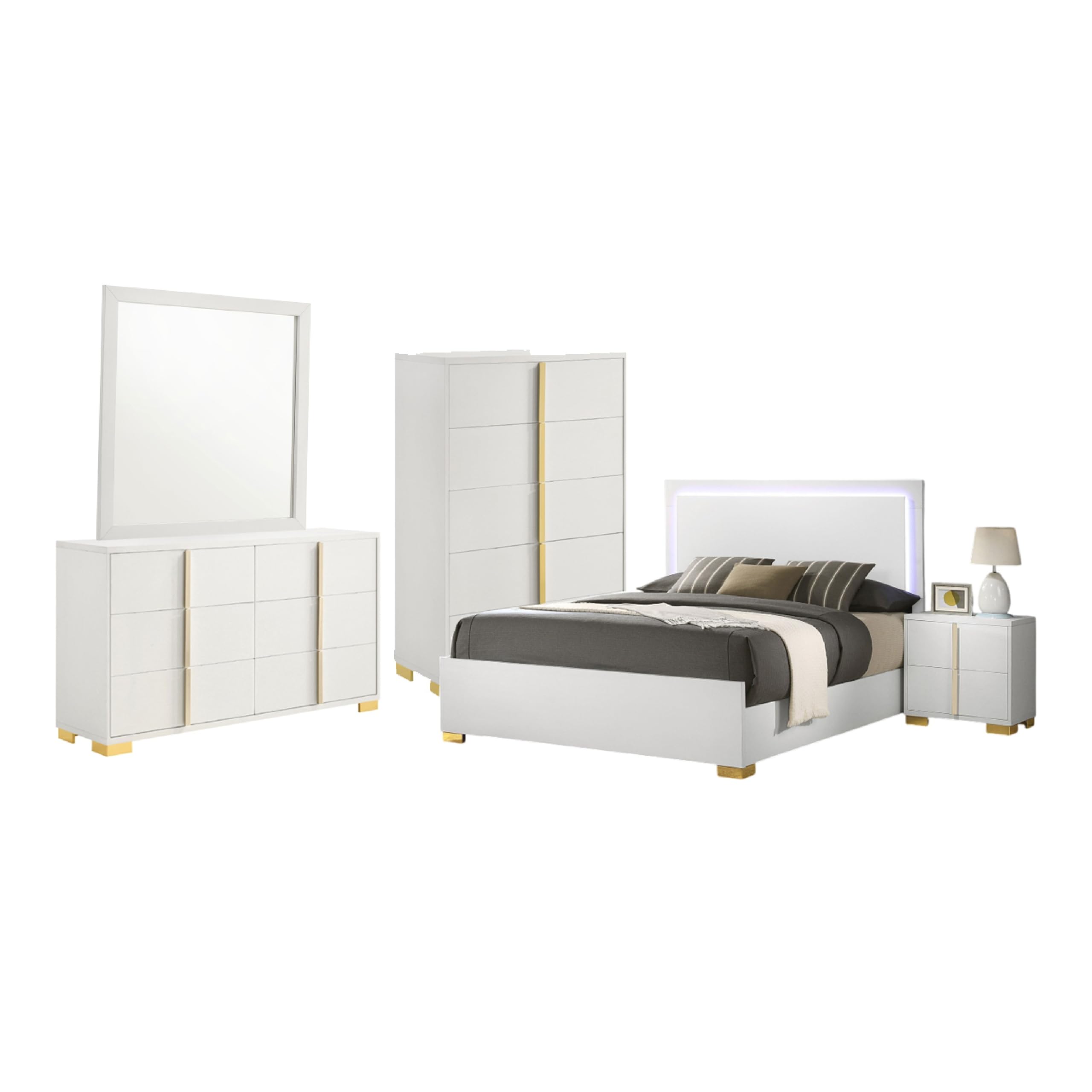 Amazon.com: Benzara Dex 5pc Queen Bedroom Set with Modern LED