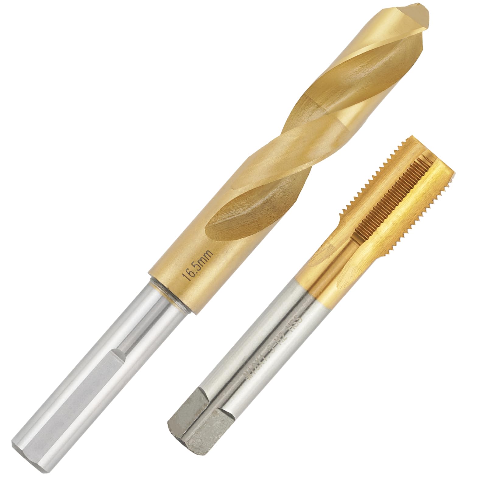Aceteel M18x1.5 Tap with 16.5mm Drill Bit, Ti-Coated HSS M18*1.5 Thread Tap and 16.5mm Reduced Shank Twist Drill