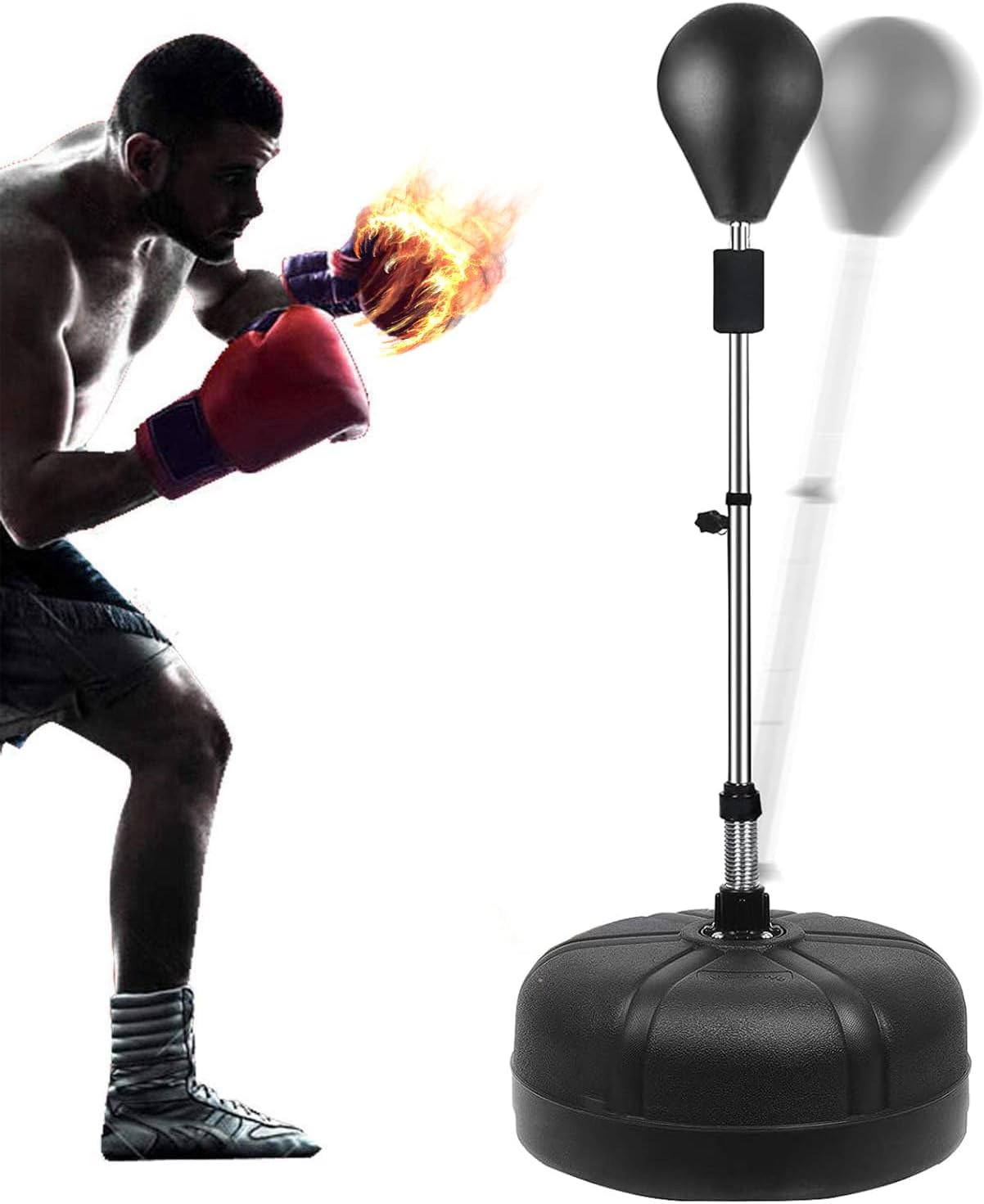 plohee Freestanding Punching Bag for Adults and Teenagers-Reflex Boxing Bag w/Height Adjustable Punching Ball Stand 56.2-60.8'', Adjustable Sizes