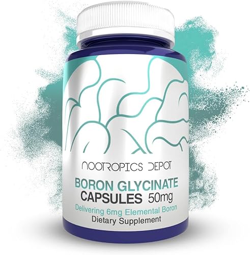 Nootropics Depot Cápsulas de glicinato de boro 50 mg Entrega de 6 mg de boro elemental Testosterona, inflamación, inmune y apoyo cognitivo 120