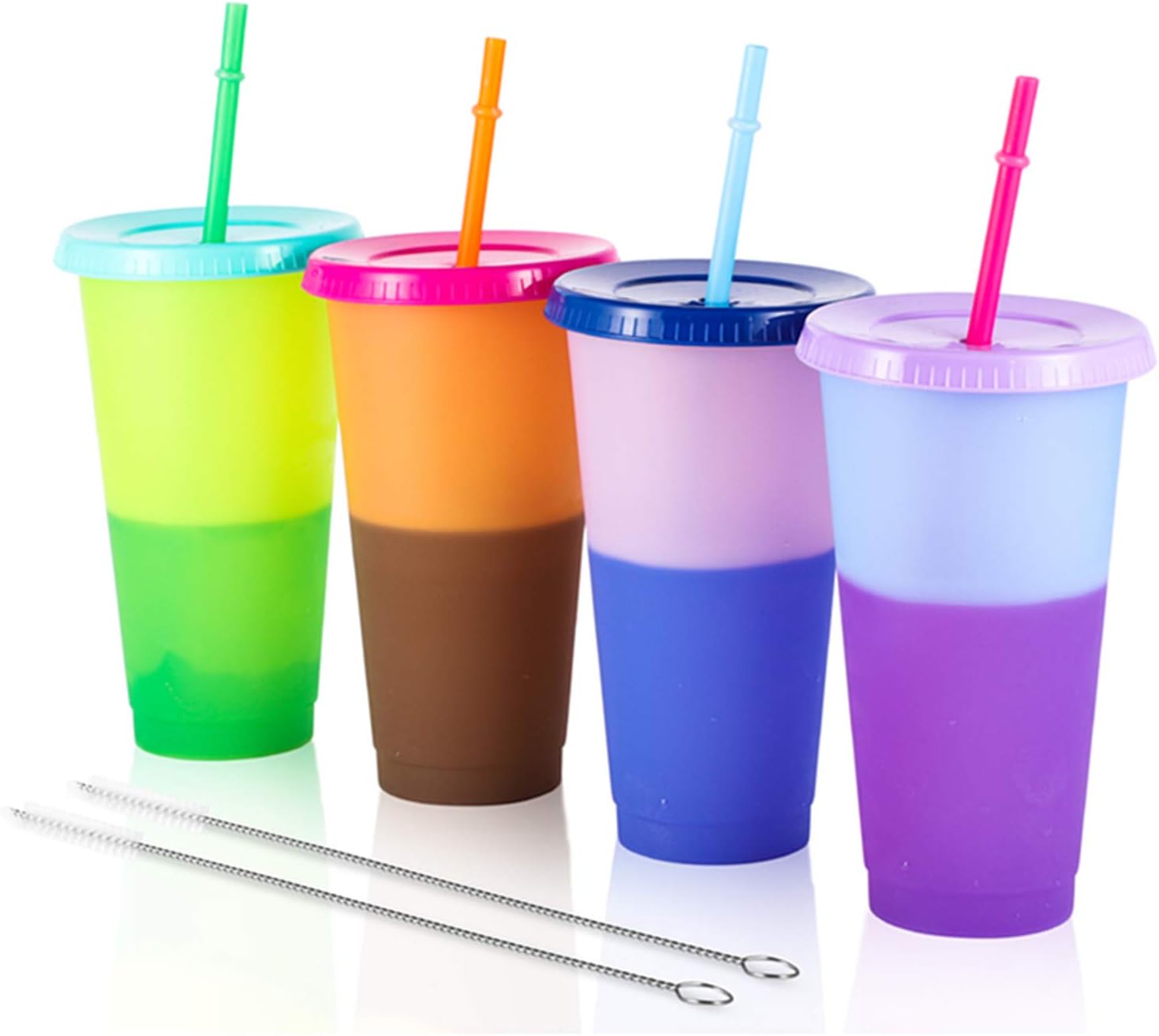 Color Changing Cups Tumblers With Lids And Straws Plastic Bulk Christmas Iced Strata Cups 24 Oz Personalized Aladdin Drinking Coffee Manna Reusable Cups(4PCS)