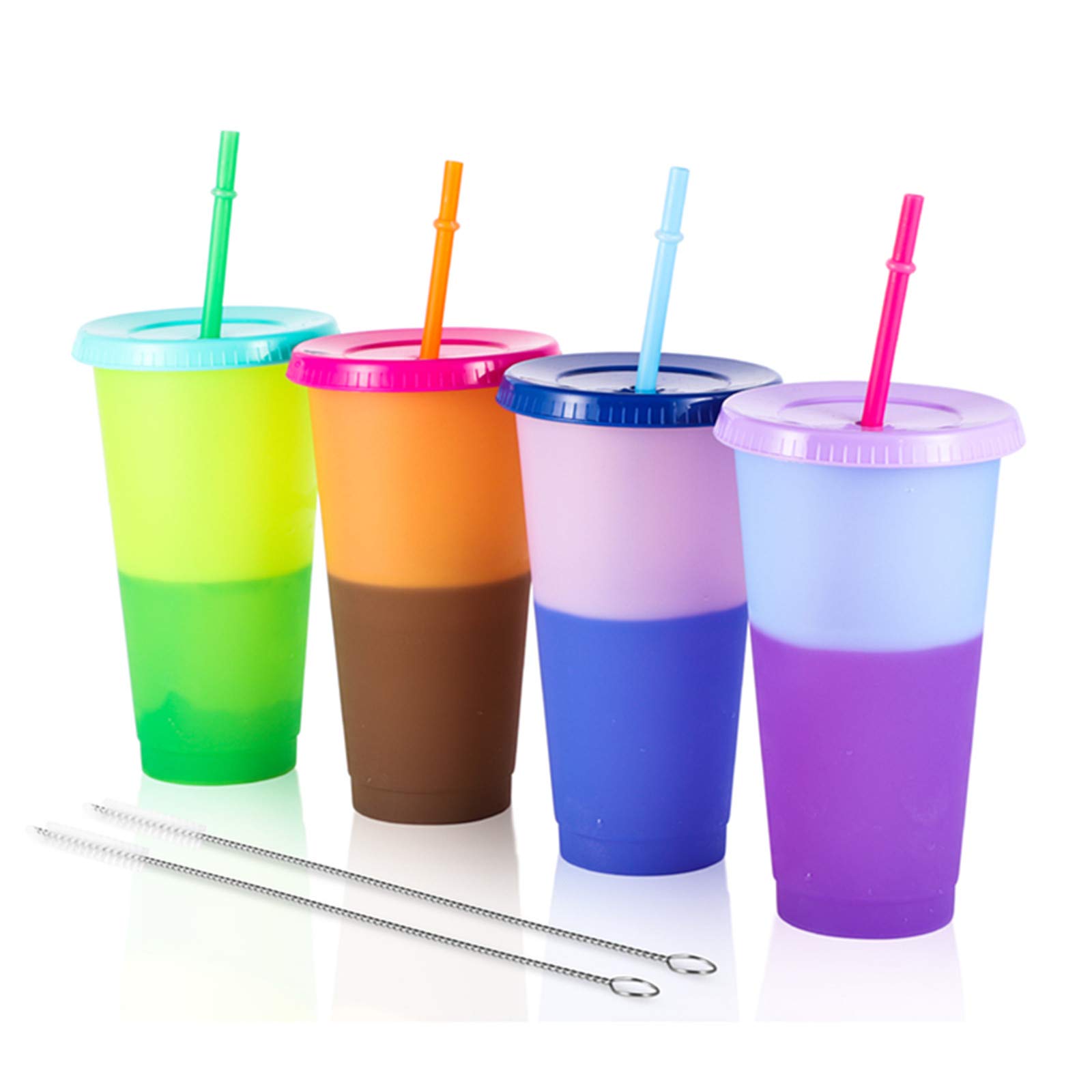 Color Changing Cups Tumblers With Lids And Straws Plastic Bulk Christmas Iced Strata Cups 24 Oz Personalized Aladdin Drinking Coffee Manna Reusable Cups(4PCS)