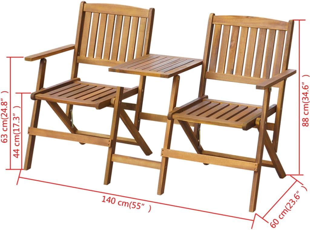 Patio Benches Folding Patio Bench with Tea Table 55.1" Solid Acacia Wood,Acacia Wood Patio Bench with Tea Table Rustic Outdoor Bench with Armrests for Garden, Patio, Deck Outdoor Furniture & Accessori