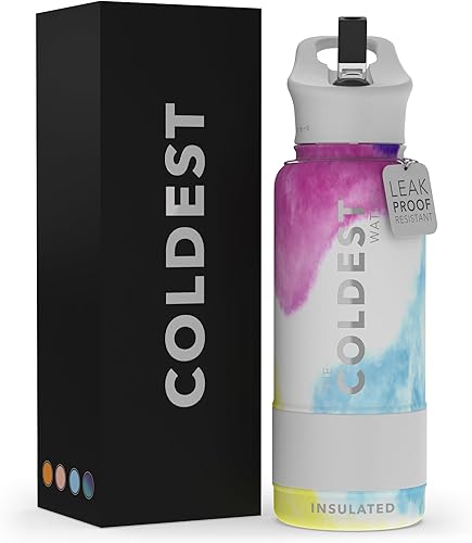 Miniatura 172 de Coldest - Botella de agua deportiva con tapa con popote y asa, a prueba de fugas, de acero inoxidable con aislamiento al vacío de doble pared,