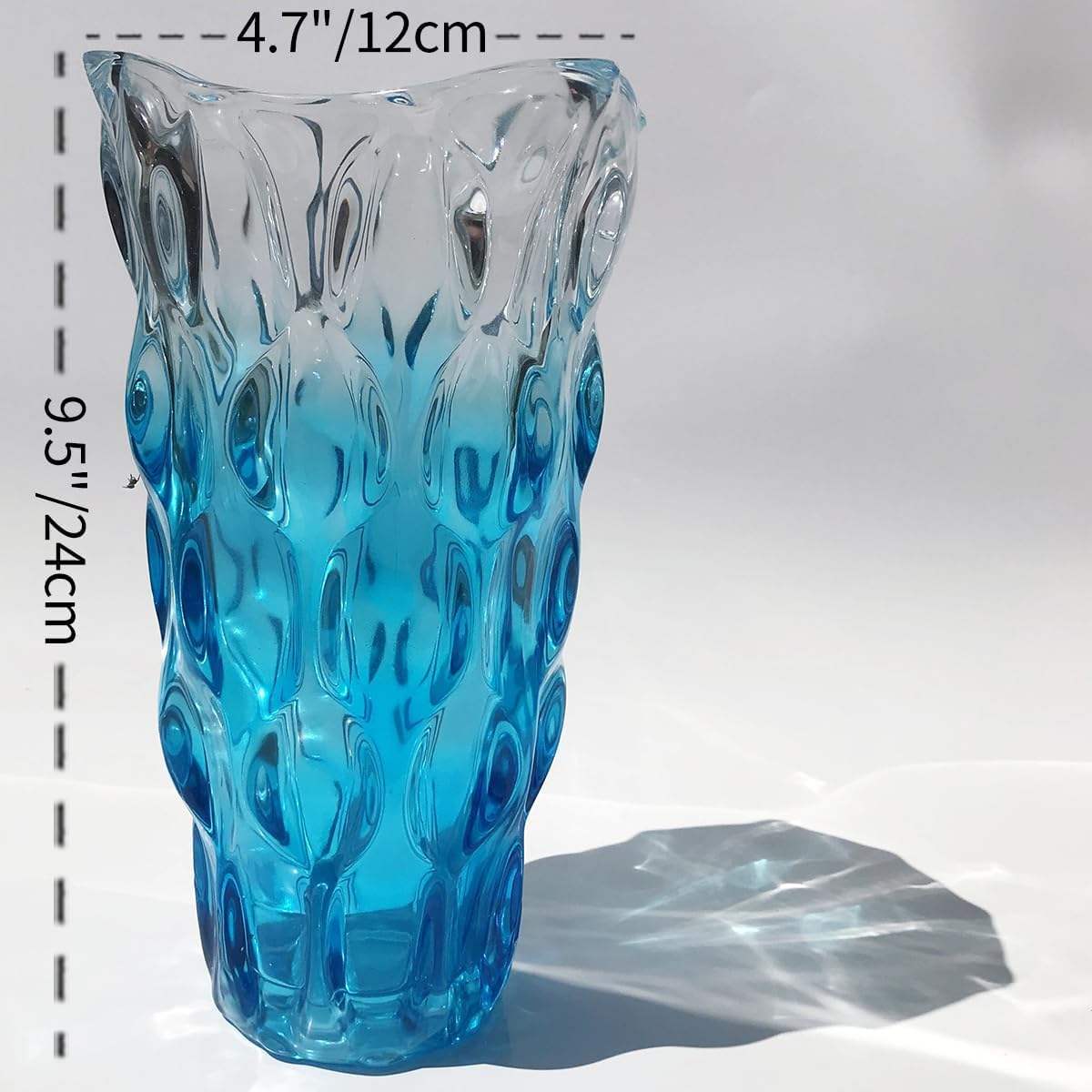Unbreakable Flower Glass Vase 3.5lb 9.5inch Sparkle vase Bohemian Style, for Centerpieces,Kitchen,Office, Living Room,Wedding,Perfect Home Decor Glass Vase (Gradient Sky Blue) image 2