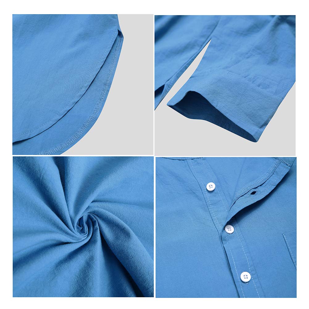Bawełniane koszule do spania dla mężczyzn - Męska bielizna nocna z długim rękawem Henley Neck Nightgown Islamic Arab Robe