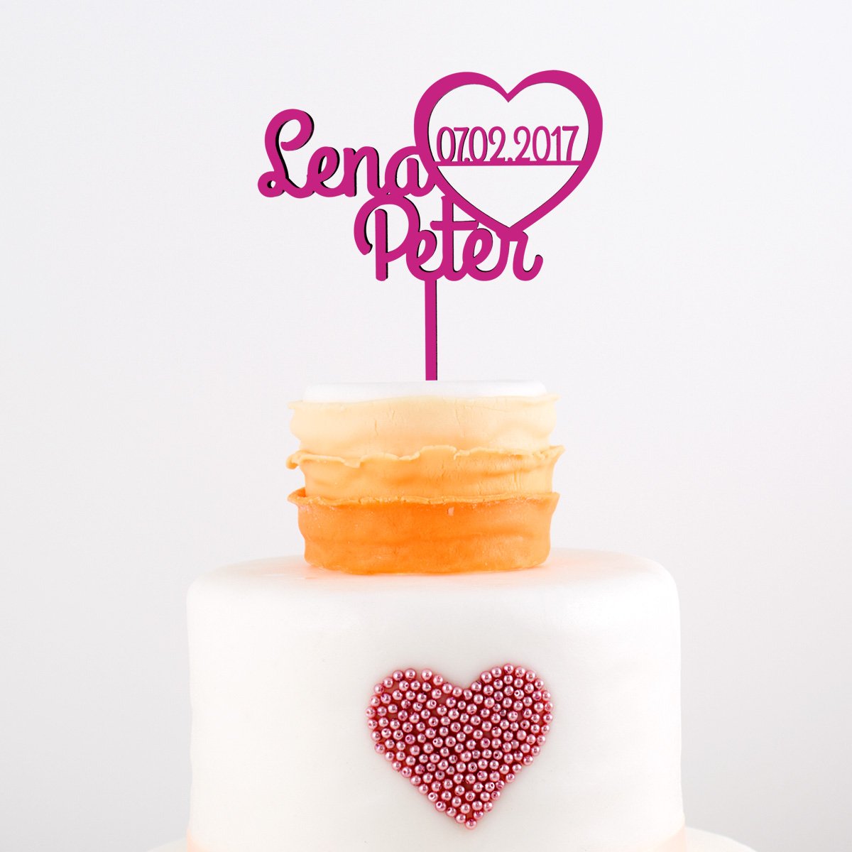 KLEINLAUT individueller Caketopper zur Hochzeit - Herz mit Namen und Datum - 15cm breit - Wähle eine Farbe - Neon Blau