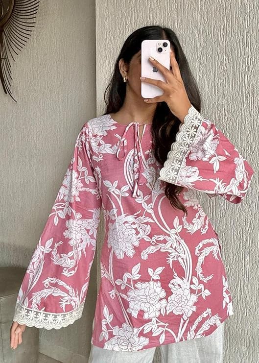 Image of Avayayat Women's Printed Short Kurti for Girls | Regular Wear Flared Tunic Top | Stylish & Comfortable Rayon Kurti