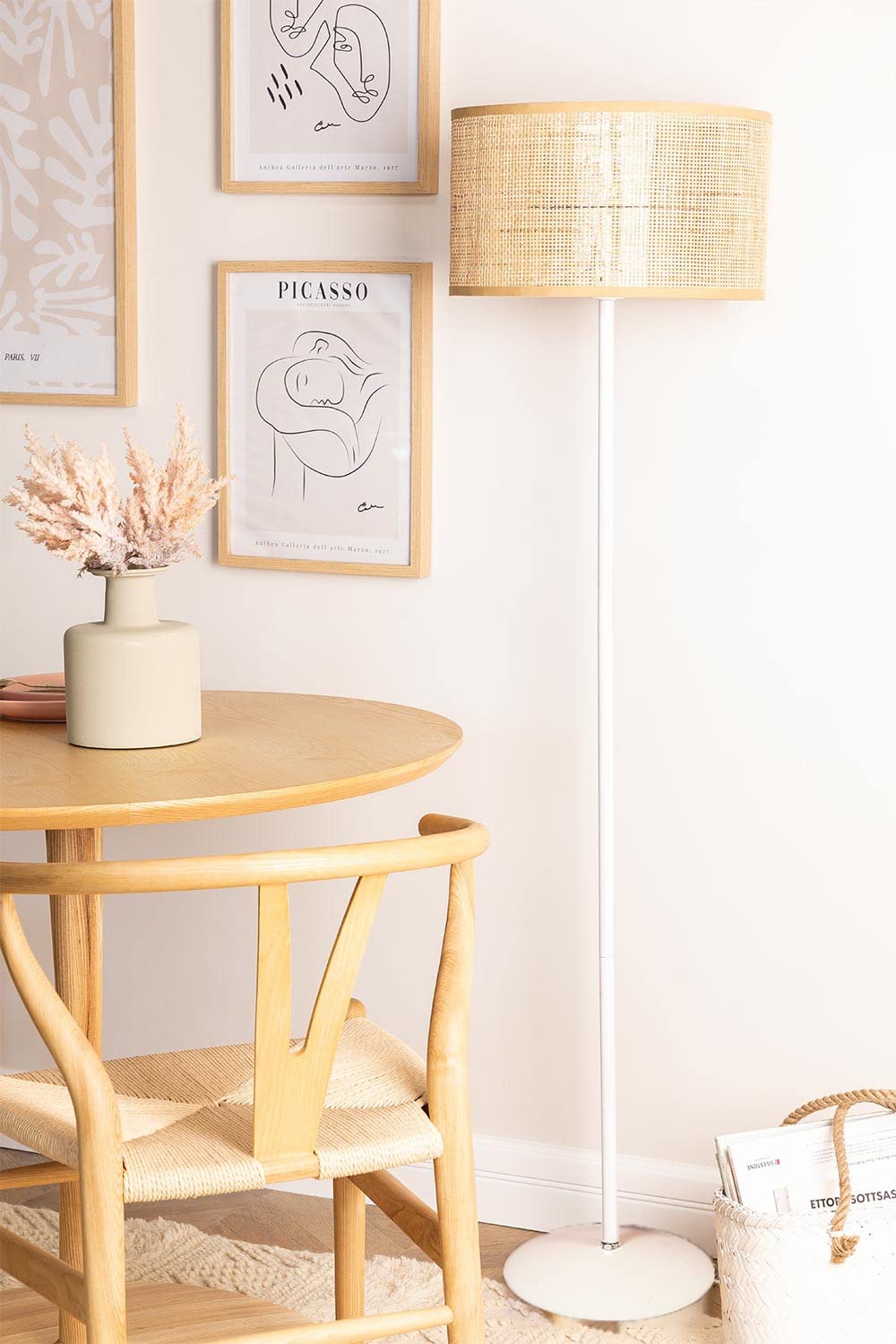 AKWAY Rattan Cane Webbing Floor Lamp Bamboo Floor Lamp for Living Room Cane Standing Lamp Wooden Standing lamp for Living Room Bedroom (14" D X 8")(White Stand) (Square Webbing)-image-41
