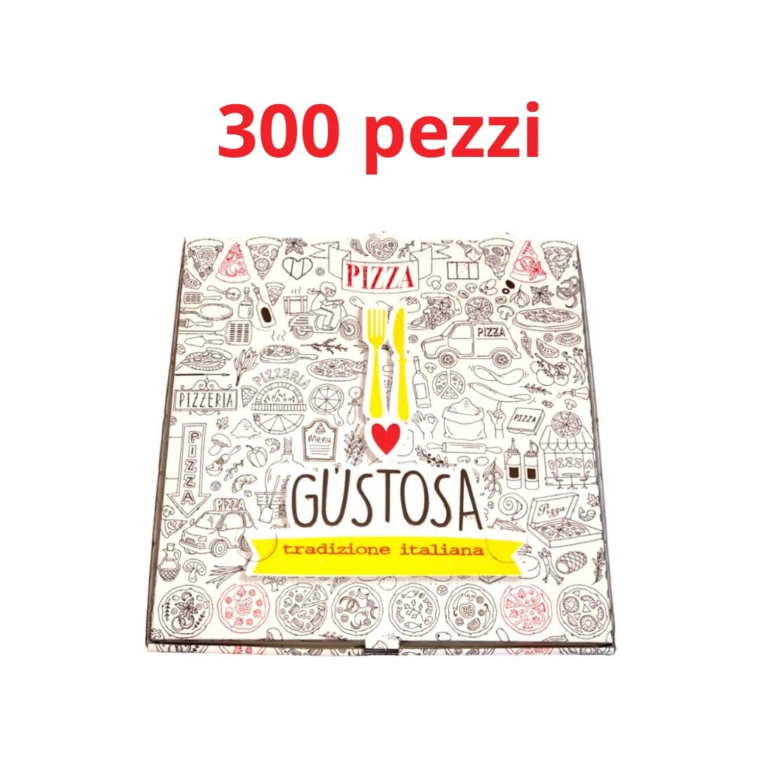 RFD Scatole per pizza box in cartone 300 pz da 33x33 H 3,5 cm per asporto di pizza cibi caldi e freddi